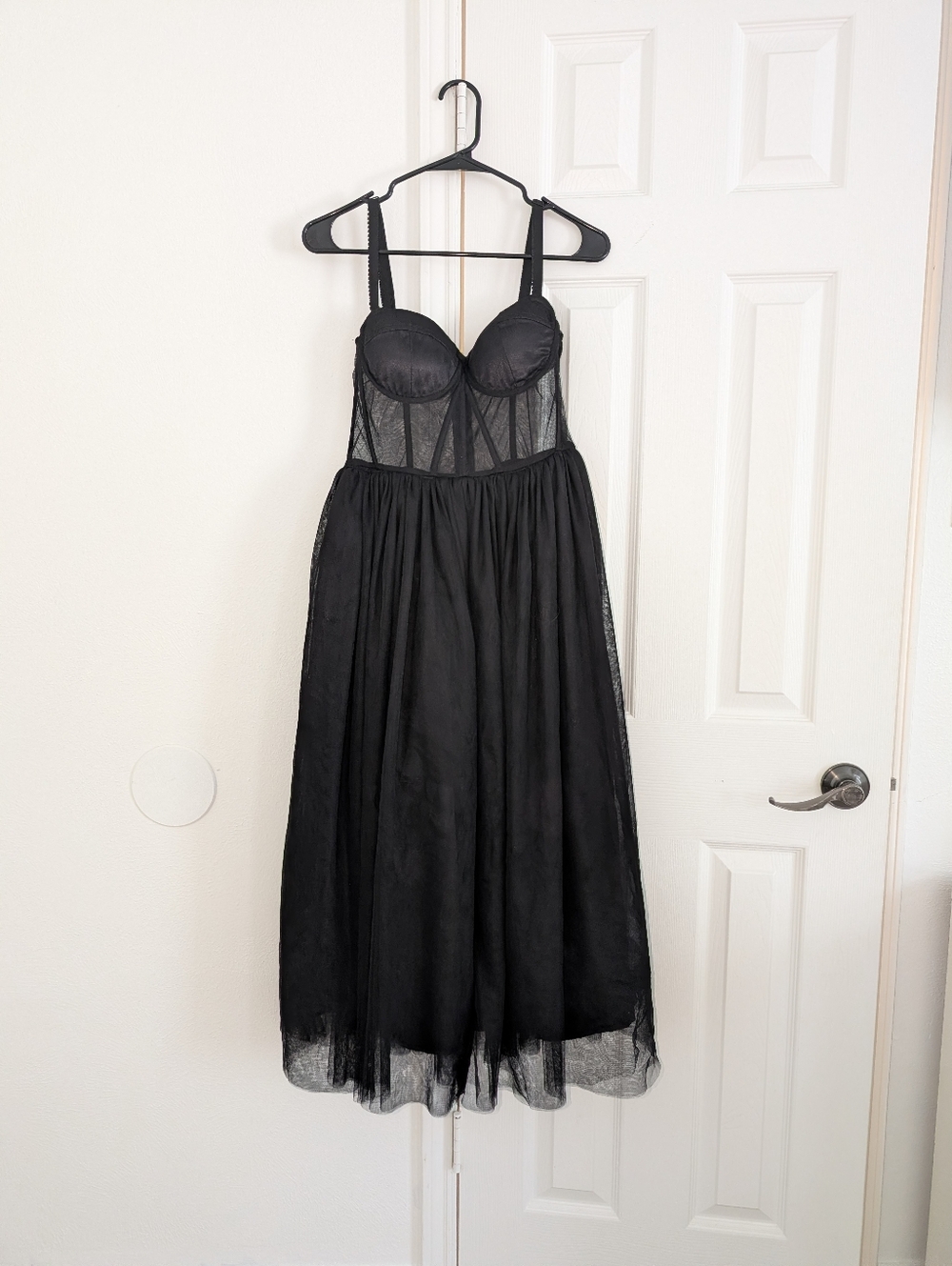 Black Corset Sheer Tulle Midi Dress with Sculpted Bust - Picture 3 of 7